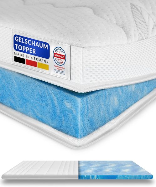 Premium Gelschaum-Topper 105x190 cm mit RG 50 - Hochwertiger Tencel-Bezug - Antirutschfunktion - Umlaufendes Klimaband - Qualität Made in Germany - Gel-Topper 105x190