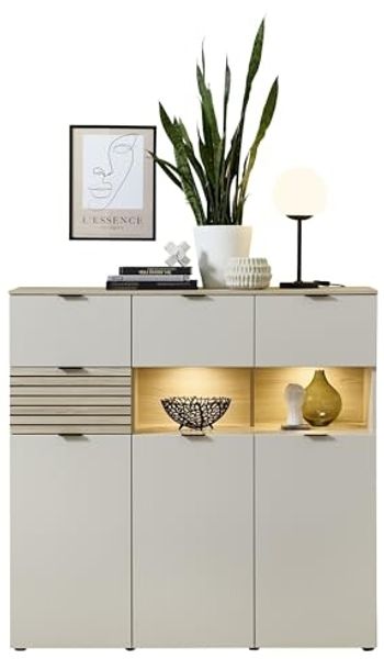 Highboard >Ina< in Cashmere / Riva Eiche Dekor - 125x125x45cm (BxHxT)