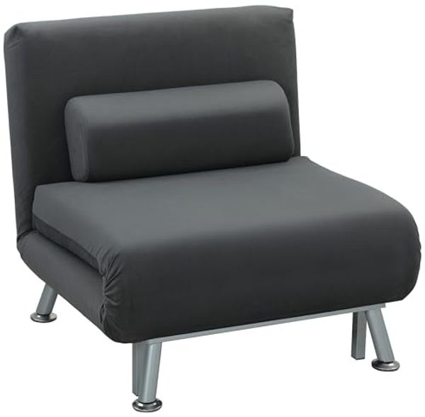 HOMCOM Sessel mit Bettfunktion, Rückenkissen (klappbarer Relaxsessel, 1-St, Klappsessel), bis 150 kg belastbar, für Wohnzimmer, Dunkelgrau