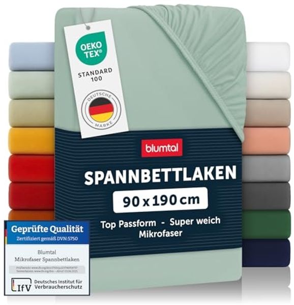 Blumtal® Spannbettlaken Microfaser - Spannbettlaken 90x190 cm im 2er Pack - Oekotex zertifizierter Bettbezug in 90x190 cm - Bettlaken für Matratzen im Set 90x190 cm - Laken - Bettbezug in Green - Grün