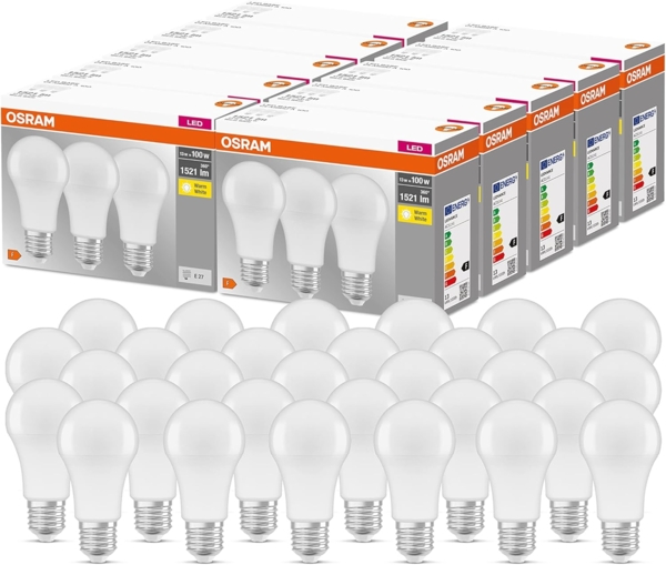 OSRAM LED Base Classic A, in Kolbenform mit E27-Sockel, Nicht Dimmbar, Ersetzt 100 Watt, Matt, Warmweiß - 2700 Kelvin, 10x3er-Pack Bild 1