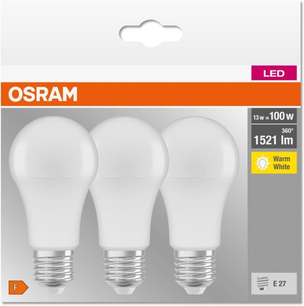 OSRAM LED Base Classic A, in Kolbenform mit E27-Sockel, Nicht Dimmbar, Ersetzt 100 Watt, Matt, Warmweiß - 2700 Kelvin, 10x3er-Pack Bild 5