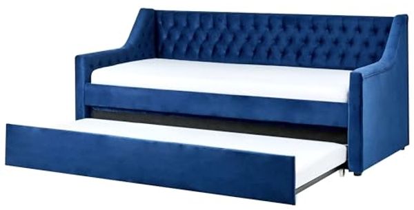 Tagesbett 'MONTARGIS' ausziehbar aus Samtstoff mit Lattenrost Blau