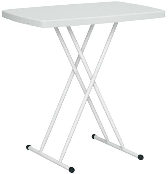 Outsunny Gartentisch höhenverstellbar, klappbar, aus Kunststoff, rechteckig (Balkontisch, 1-St, Beistelltisch Garten), 50kg belastbar, Sofatisch für Outdoor Indoor Balkon Terrasse Weiß