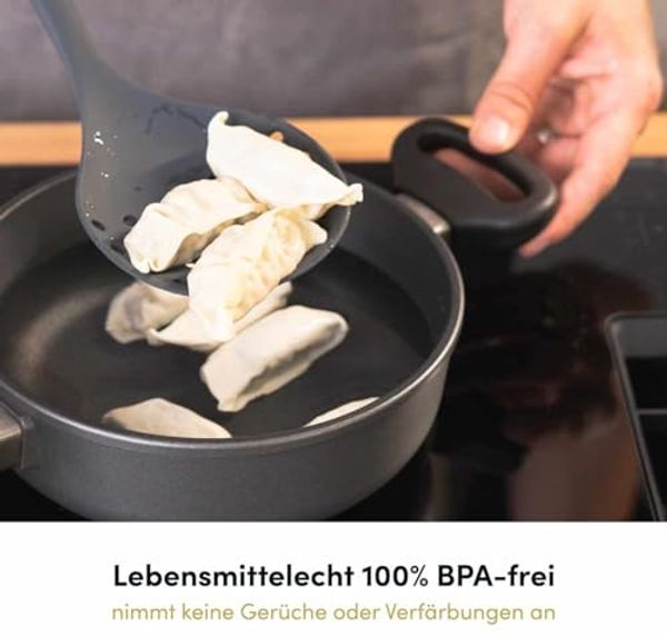 Hoffmann Germany Schaumlöffel Sieblöffel Silikon Edelstahl 32 cm anthrazit, Knödel, Ravioli, Gnocchi, kratzerfrei, spülmaschinengeeignet Bild 2