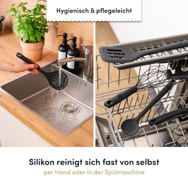 Hoffmann Germany Schaumlöffel Sieblöffel Silikon Edelstahl 32 cm anthrazit, Knödel, Ravioli, Gnocchi, kratzerfrei, spülmaschinengeeignet Bild 5