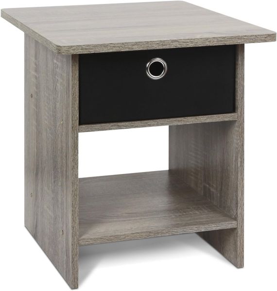 Furinno Dario Beistelltisch/Nachttisch mit Schublade, französische Eiche/Schwarz