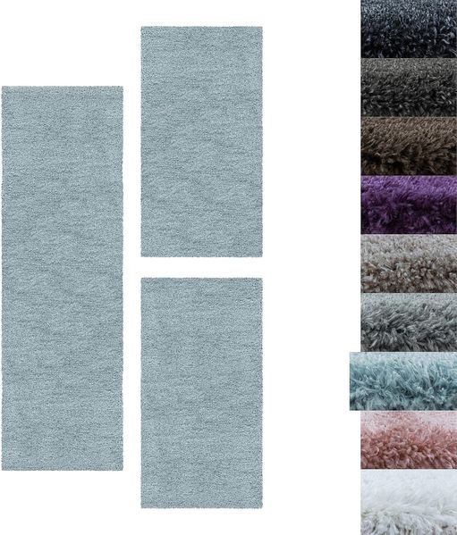 SIMPEX24 Hochflor-Bettumrandung Unicolor - Einfarbig, Höhe 50 mm, (Bett-Set, 3-tlg, Bettvorlage), Schlafzimmer Teppich Bettumrandung Läufer Set 3 teilig