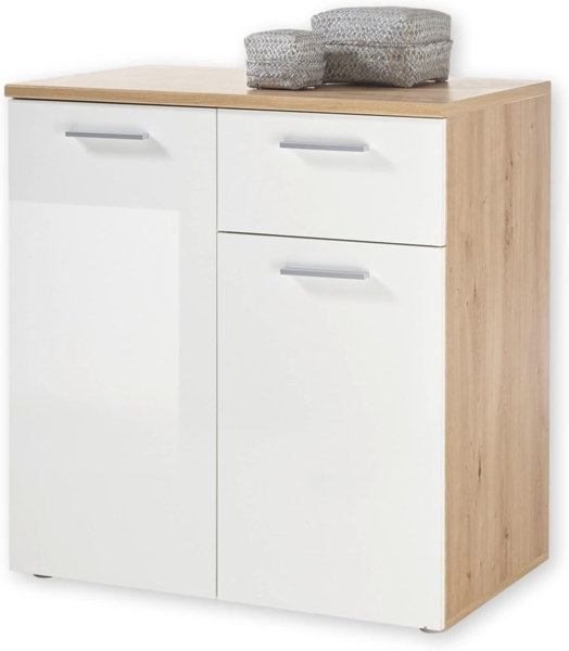 PABLO Kommode in Artisan Eiche Optik, Weiß - Modernes Sideboard mit viel Stauraum für Ihren Wohnbereich - 80 x 85 x 50 cm (B/H/T)