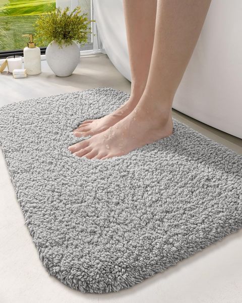 DEXI Badezimmerteppichmatte, extra weiche und saugfähige Badteppiche, waschbare rutschfeste Teppichmatte für Badezimmerboden, Badewanne, Dusche (81,3x50,8 cm, grau)