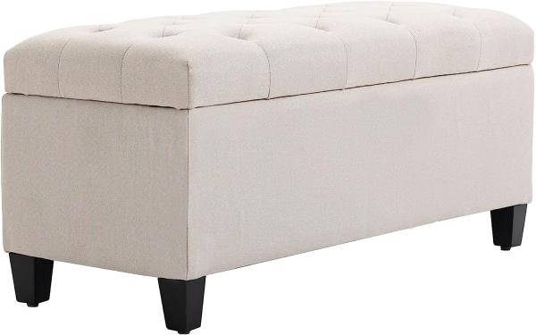 HOMCOM Sitzbank Polsterbank mit Stauraum Truhenbank Flur Schlafzimmer Wohnzimmer leinenartiges Polyester Gummiholz Cremeweiß 100 x 40 x 44 cm