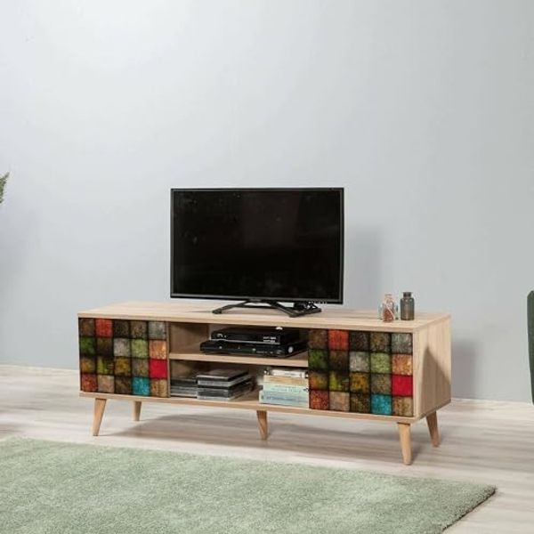 Dmora Fernsehschrank Amalthea 140 x 40 x 50 cm Braun, 2 Türen, 1 Regal