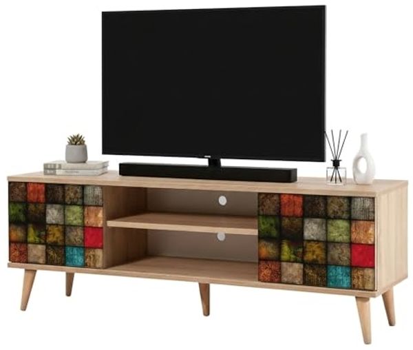 Dmora Fernsehschrank Amalthea 140 x 40 x 50 cm Braun, 2 Türen, 1 Regal Bild 3