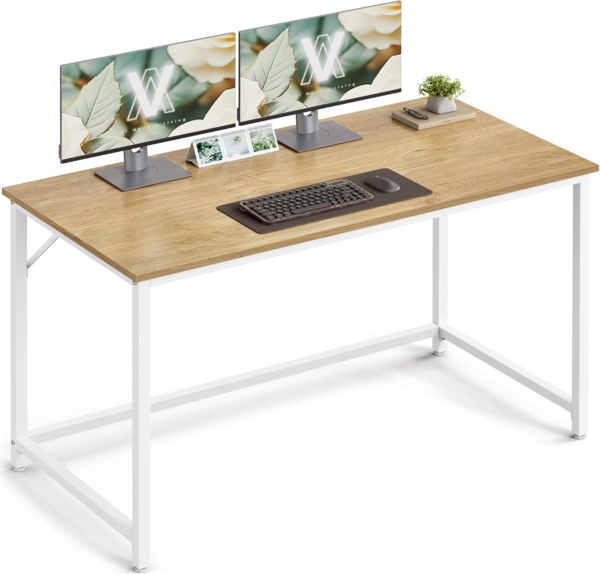 Vasagle Schreibtisch, Computertisch, Bürotisch, für Arbeitszimmer, Schlafzimmer, 60 x 120 x 76 cm, moderner Stil, Metallgestell, natureichenfarben-perlweiß LWDDE039W70