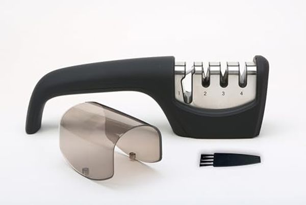 LindenBerg Messerschärfer Messerschärfer mit 4 Schleif-Stufen für Messer und Scheren, Keramikstein, Wolframcarbid-Scheiben - Professionell und Ergonomisch