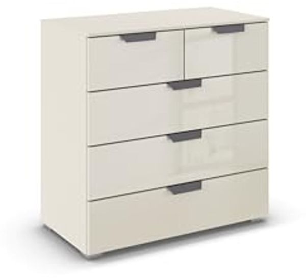 rauch Aditio Box, Kommode, 5 Schubladen, mit Glasfront, mit Softclose-Funktion, Farbe Beige, BxHxT 80x81x42cm