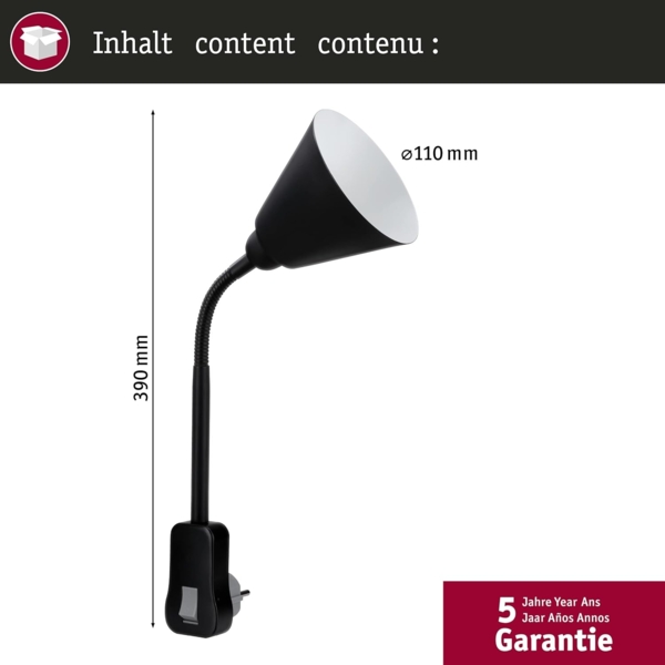 Paulmann No. 95427 Steckerleuchte Junus Flexarm E14 schwarz mit Kippschalter Bild 2