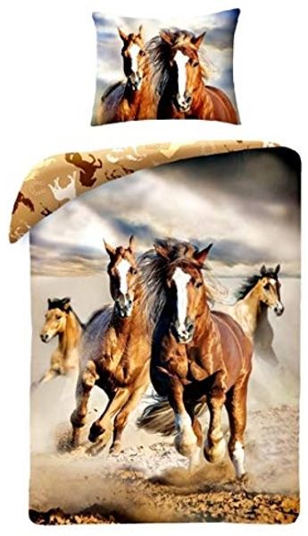 Pferd Pferde braun Horse Riding Set Bett, Bettbezug 140x200Einzelbett 100% Baumwolle Bettwäsche