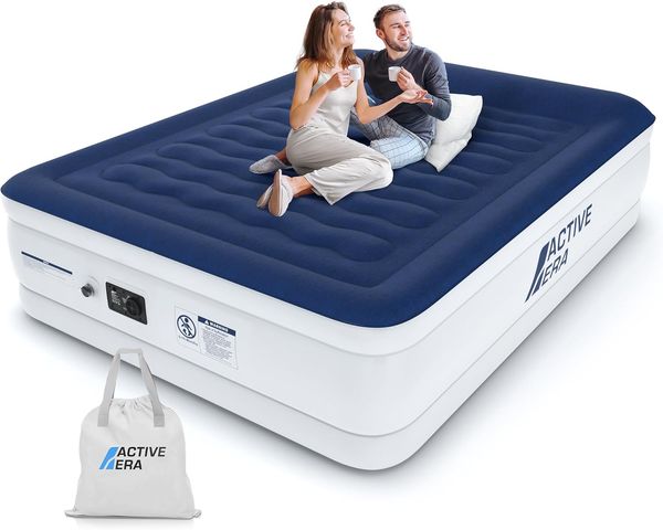 Active Era Luxus Doppel Luftbett – selbstaufblasendes Gästebett mit eingebauter, elektrischer Pumpe, integriertem Kissen und besonderer Luftträger Technologie - 203 x 152 x 56 cm