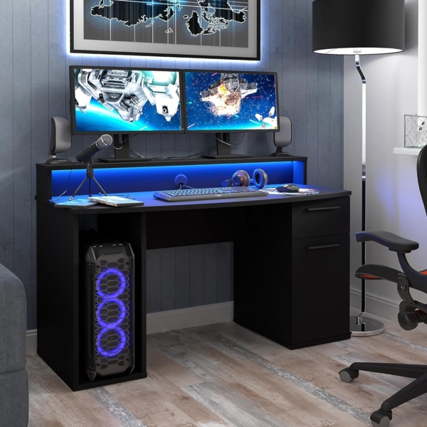 TEZAUR 9B Gaming Desk Computertisch mit LED-Beleuchtung, von Forte