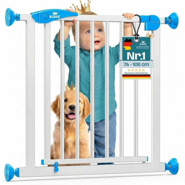 KIDIZ® Türschutzgitter Absperrgitter Treppengitter Kindergitter | Gitter Haustier | ohne Bohren | beidseitig schwenkbar, Farbe: Weiß, Größe: 81-94 cm