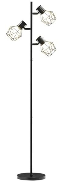 HOMCOM Stehlampe mit 3 E27 Fassungen, 40 W Standlampe mit 3 Verstellbar Flammen, Ohne Leuchtmittel, Metall, exkl. Glühbirne, Schwarz
