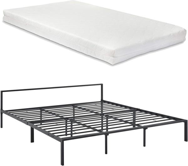 en.casa 'Imatra' Metallbett, Doppelbett 180x200 cm, schwarz, mit Matratze und Lattenrost