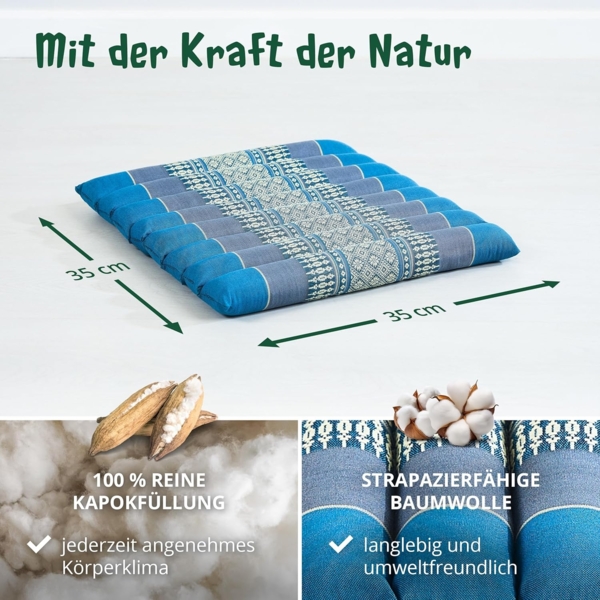 livasia Sitzkissen Steppkissen 35 cm, vegan und handgefertigt, 35 x 35 x 4,5 cm, Kapok Bild 4