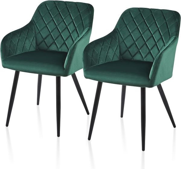 TUKAILAI Esszimmerstühle 2er Set, Küchenstühle Samt,Polsterstühle Wohnzimmerstühle Sessel mit Armlehnen Rückenlehne Metallbeinen, für Küche Esszimmer Wohnzimmer, bis 120kg