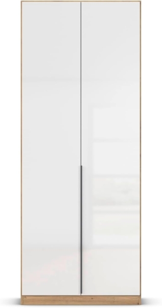 Rauch Möbel Alabama, Kleiderschrank, Garderobe, 2-türig, Zubehör Premium, 1 Kleiderstange, 3 Einlegeböden, Schubladeneinsatz, Farbe Hochglanz Weiß/Eiche Artisan, Holz, Griff Grau metallic, 91 x 229 x 54 cm Bild 8