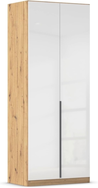Rauch Möbel Alabama, Kleiderschrank, Garderobe, 2-türig, Zubehör Premium, 1 Kleiderstange, 3 Einlegeböden, Schubladeneinsatz, Farbe Hochglanz Weiß/Eiche Artisan, Holz, Griff Grau metallic, 91 x 229 x 54 cm Bild 1