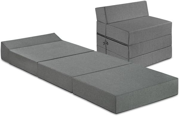 Traumnacht Gästematratze, Klappmatratze mit bequemem Kopfteil und 15 cm Premium-Liegehöhe, Öko-Tex zertifiziert, Liegefläche 200 x 70 x 15 cm, hellgrau