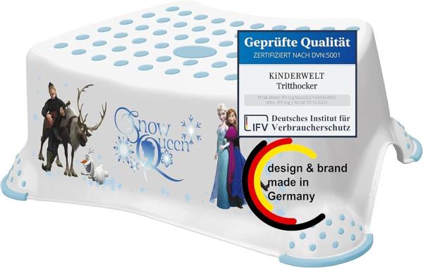 KiNDERWELT Premium Tritthocker Disney Frozen - Anna und Elsa - stabiler Hocker für Kinder mit Anti-Rutsch-Funktion weiß