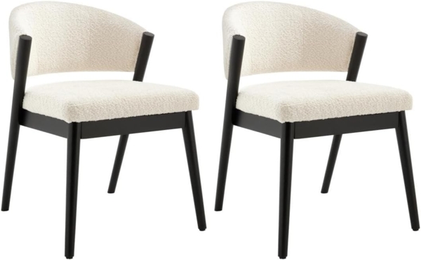 Vente-unique - 2er-Set Stühle - Boucléstoff & schwarzes Kautschukholz - Weiß - ZELVYN