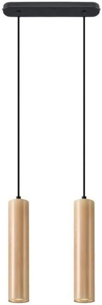 Sollux Lino 2 Hängelampe schwarz, Natur Holz 2x GU10 dimmbar 30 x 6 x 90 cm