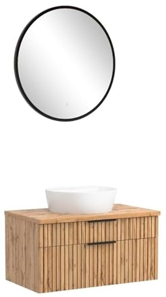 Waschtisch-Set >Nizza< (2-tlg.) in Wotaneiche, schwarz - 80x200x47cm (BxHxT)