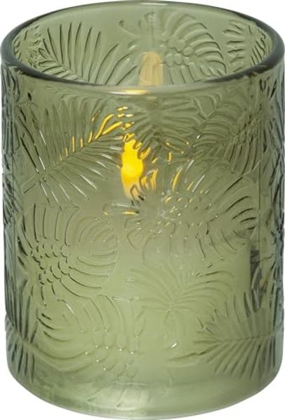 LED Windlicht Flamme Leaf, grün, Wachs, 12,5cm