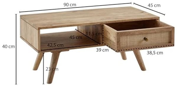 Couchtisch 90 x 40 x 45 cm Mango Massivholz Wohnzimmertisch Rechteckig Bild 3