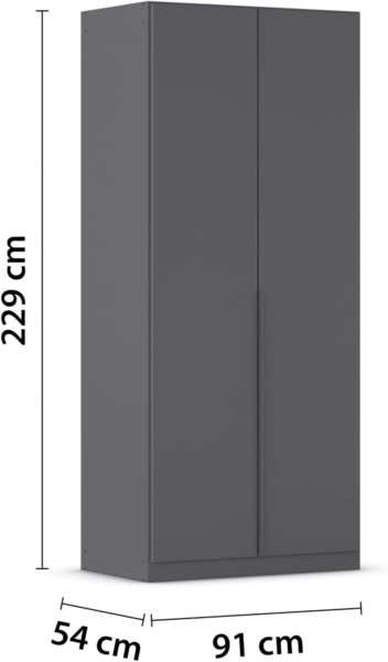 Rauch Möbel Alabama, Kleiderschrank, Garderobenschrank, 2-türig, Zubehör Premium, 1 Kleiderstange, 3 Einlegeböden, Schubladeneinsatz, Farbe Grau metallic, Schwarz, Griff Grau metallic, 91 x 229 x 54 cm Bild 3