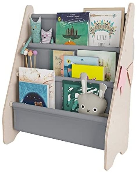 MAMOI® Bücher Regal für Kinder Grau | Bucheregale Kinder | Kinderbücher Regale | Büchergestell | Kinderbücherregal | Bücherbank Kinder | Bücherregal Kinderzimmer | Aufbewahrungsregal für Bücher | 100% ECO | Made in EU