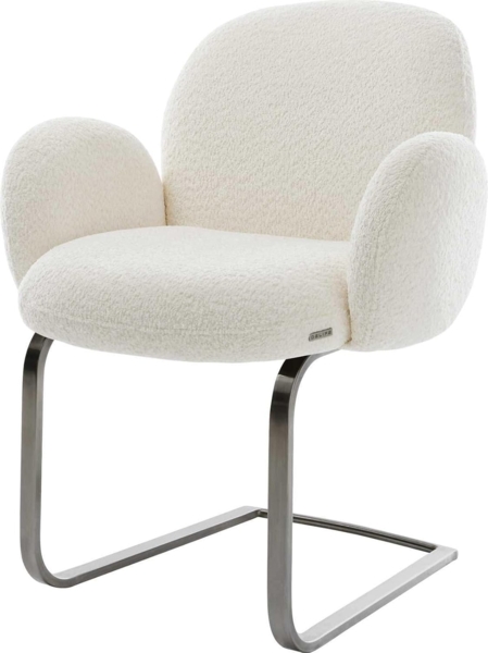 Freischwinger Nube-Flex mit Armlehnen Bouclé Weiß Freischwinger flach Graphit Taschenfederkern