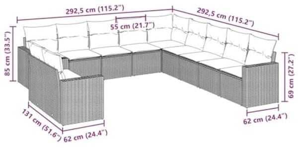 vidaXL 11-tlg. Garten-Sofagarnitur mit Kissen Schwarz Poly Rattan 3251523 Bild 3