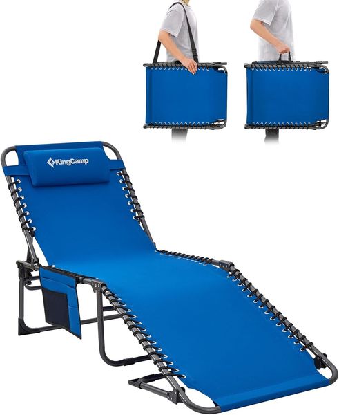 KingCamp Campingliege Sonnenliege Gartenliege klappbar 5-Stufig Verstellbarer Rückenlehne Liege Gartenstuhl Strandliege Camping Klappbett mit Kopfkissen für Garten Urlaub Outdoor Strand Pool