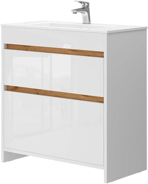 Vicco Waschbecken mit Unterschrank Detmold 80 cm breit, Waschtisch stehend Weiß