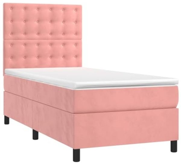 vidaXL Boxspringbett mit Matratze Rosa 90x200 cm Samt 3143246
