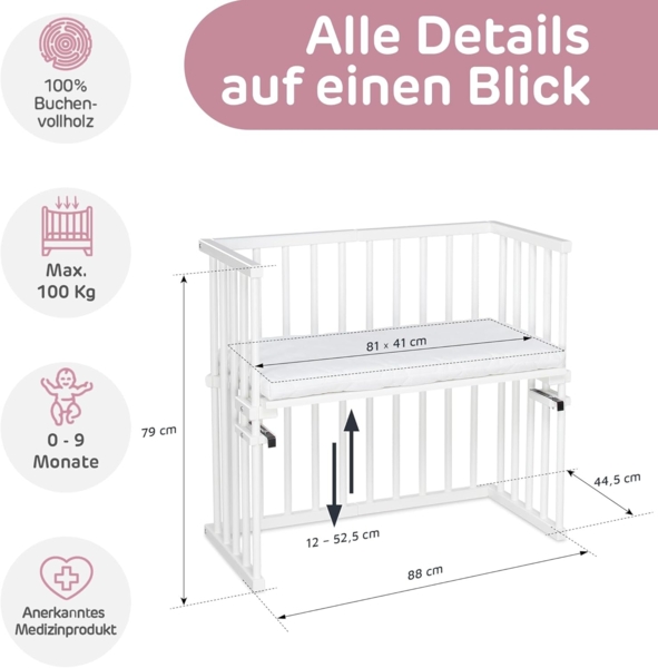 Babybay 'Midi' Beistellbett weiß lackiert Bild 6