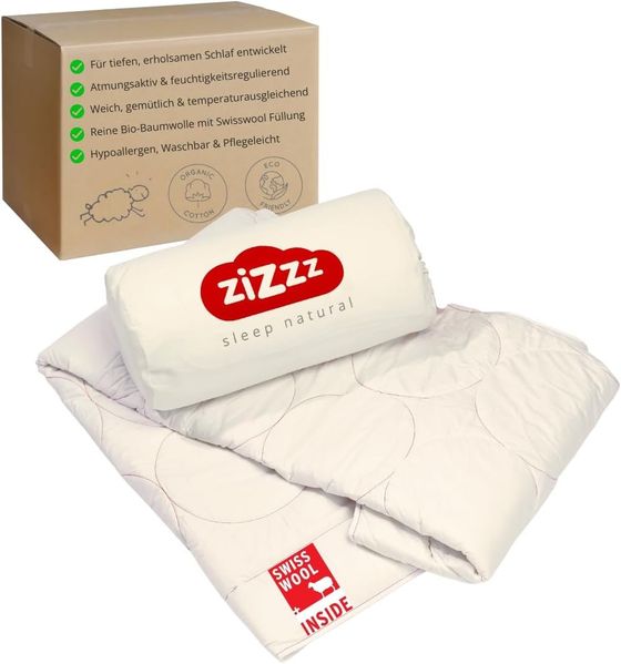 zizzz 4 Jahreszeiten Bio Bettdecke 200x200 cm - Atmungsaktiv & unglaublich weich - Natur Decke mit Swisswool Füllung (290g/m2) - Hochwertiges Duvet für das ganze Jahr