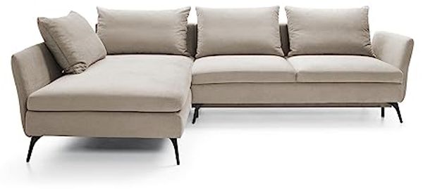 Ecksofa DEMISBAL mit Schlaffunktion, Bettkasten, Beige, rechtsseitig