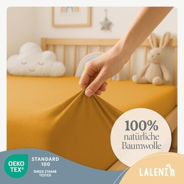 Laleni 2er-Set Jersey Spannbettlaken Beistellbett und Wiege 55x90 cm - Oeko-Tex Zertifiziert, 100% Baumwolle, atmungsaktives Spannbetttuch für Baby, 135 g/m², Spicy Mustard - gelb Bild 3