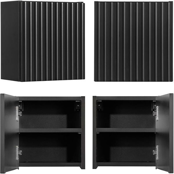 Lomadox Badmöbel-Set NEWPORT-56-BLACK, (Spar-Set, 6-St, Badschränke Badregal Hochschrank Spiegel Waschtisch), mit 90 cm Waschtisch, Wäschekorb, schwarz mit Eiche, gerillte Front Bild 2